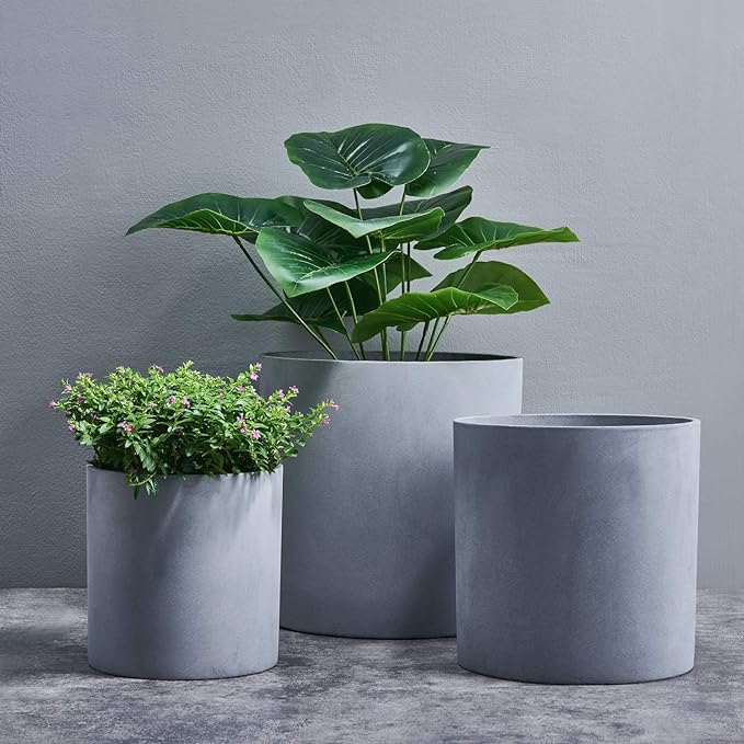 FaithLand Plant Pot 8 inch - Perfectly Fits Mid-Century Modern Plant Stand - Drainage Plug and Drainage Mesh Screen - Gray Planter Pot