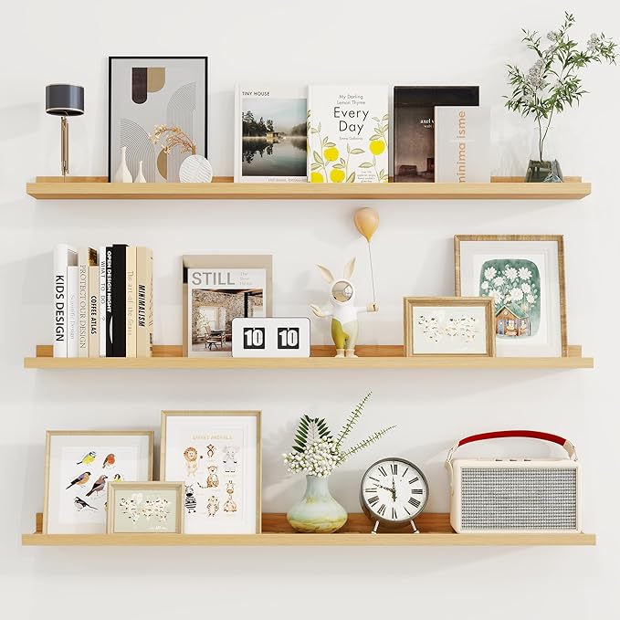 Axeman 40 Inch Floating Shelves | Oak Picture Ledge Shelf Set of 3 | Rustic Wood Wall Shelves with Lip | 40" Oak Picture Shelf for Wall with Ledge | Photo Shelves