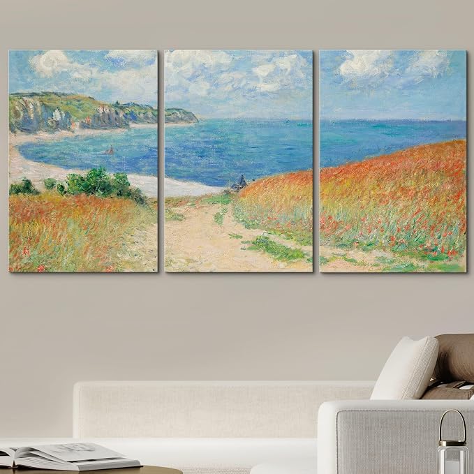 wall26 Canvas Print Wall Art Set Path Through The Corn at Pourville by Claude Monet Cultural Historic Oil Painting Fine Art Reproduction for Living Room, Bedroom, Office - 24"x36" x 3 Panels