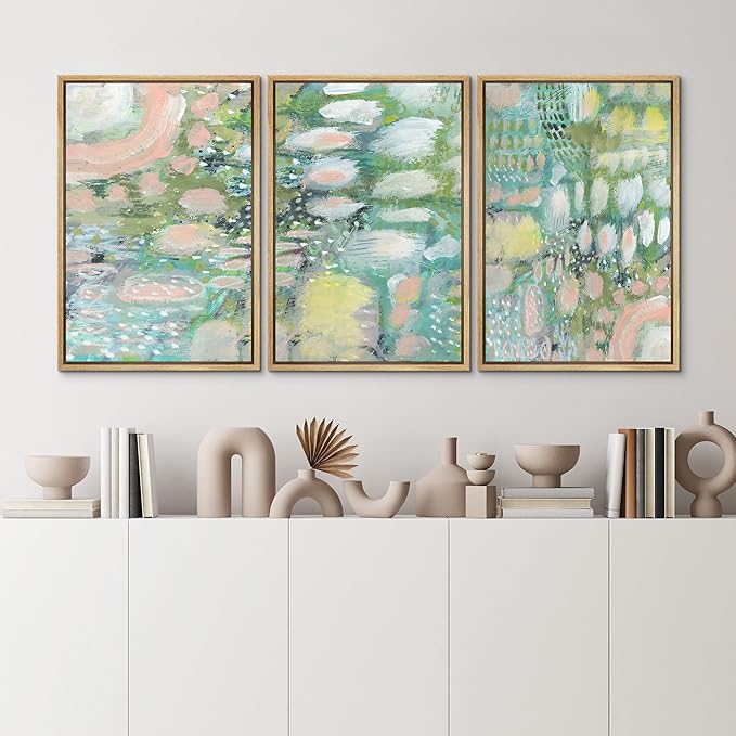 MUDECOR Framed Wall Art Print Set Vibrant Textured Abstract Multi-Colored Illustrations Modern Art Boho Decorative Colorful Chic for Living Room, Bedroom, Office - 24"x36"x3 Natural