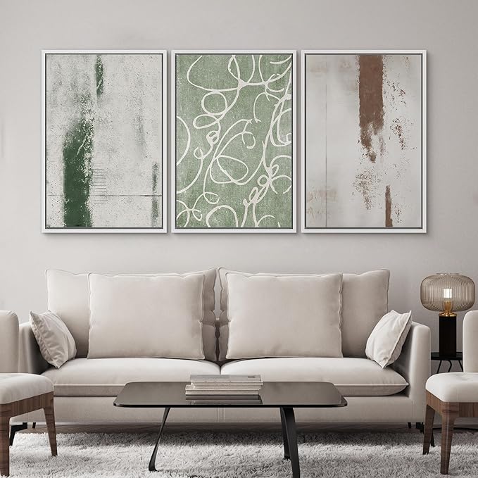 SIGNWIN Framed Canvas Print Wall Art Set Industrial Pastel Paint Strokes Abstract Geometric Illustrations Minimalism Modern Art Decorative Boho for Living Room, Bedroom, Office - 16"x24"x3 White