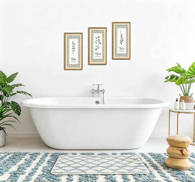 IARTTOP Sage Green Bathroom Wall Art Set of 3 Eucalyptus Leaf Wall Decor Relax Refresh Revive Bathroom Hanging Decor Light Green Botanical Plant Art Painting Framed for Farmhouse Living Room Office 8x16Inch