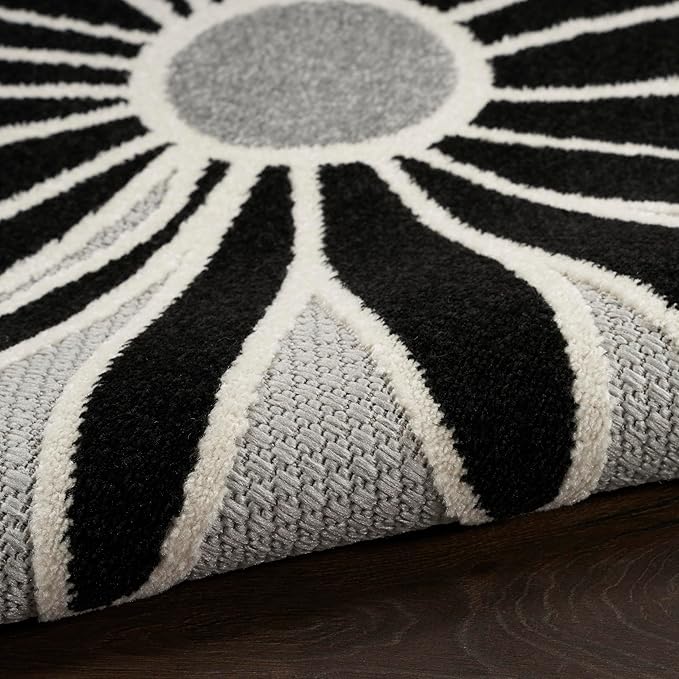 Nourison Home Aloha Black White 7' x 10' Area Rug - Easy Clean, Non Shedding, Bed Room, Living Room, Dining Room, Kitchen (7' x 10')