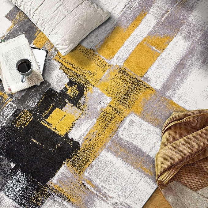 Rugshop Gold Modern Abstract Area Rug — Non-Shedding for Living Room, Dining Room and Office 6'6" x 9'