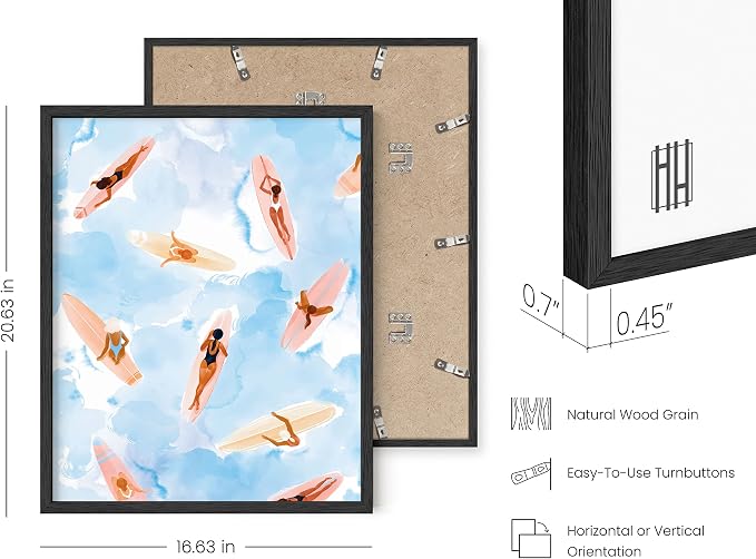 HAUS AND HUES Surfer Beach Poster - Watercolor Surfing Wall Art, Coastal Room Decor (Black Frame, 16x20)