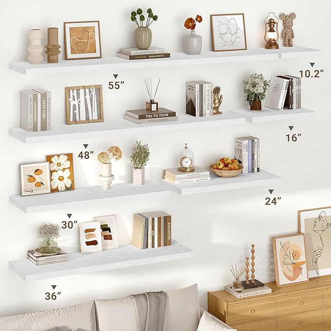 Vivelove 10 in Deep Floating Shelves for Wall, 16" x 10.2" x 1.5" Shelves for Room Wall Mounted, 1.5 Inch Thick Shelf for Bathroom Bedroom Kitchen Book Room, Modern Farmhouse Decor, Set of 2, White