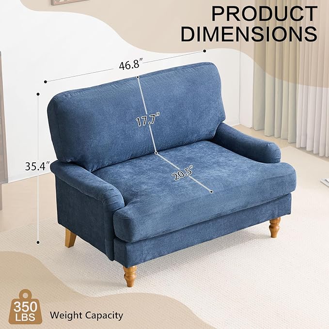 Bezseller Oversized Accent Chair Indoor, 46" W Large Upholstered Single Sofa Chair and Wood Legs, Big Comfy Armchair Leisure Lounge for Living Room, Bedroom, Apartment, Reading Room(Blue)