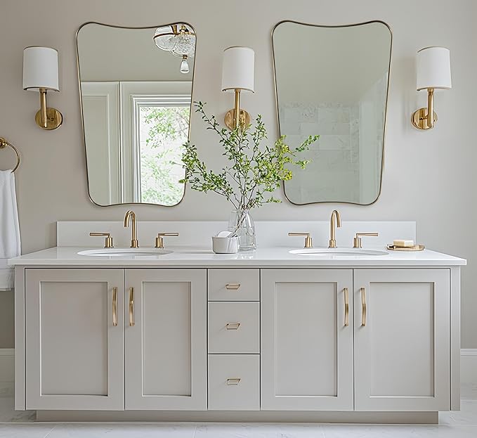 MIRRORTART Contemporary Brass Bathroom Mirrors, 24x36'' Asymmetrical Scalloped Butterfly Rectangle Gold Mirror in 1'' Stainless Steel Metal Frame for Home Decor Wall Mounted Vertical Only