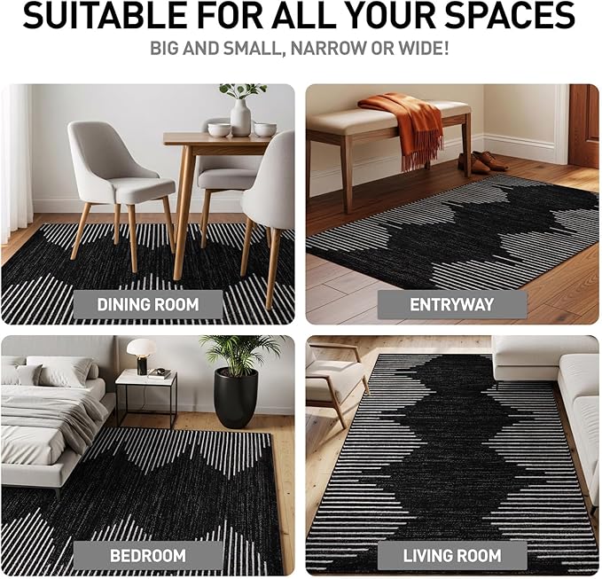 Rugshop Bohemian Stripe Stain Resistant High Traffic Living Room Kitchen Bedroom Dining Home Office Area Rug 5' x 7' Black