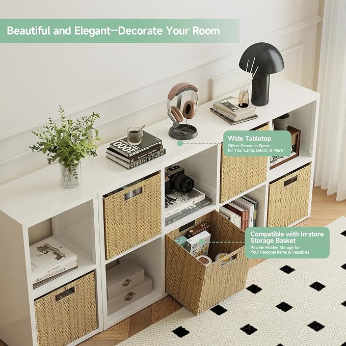 IRONMIX Metal 8 Cube Storage Organizer, White Short Bookshelf with Storage, Horizontal TV Stand, Modern Cube Storage Shelf Small Cube Bookshelf for Living Room, Office, Library, Study, Easy Assembly