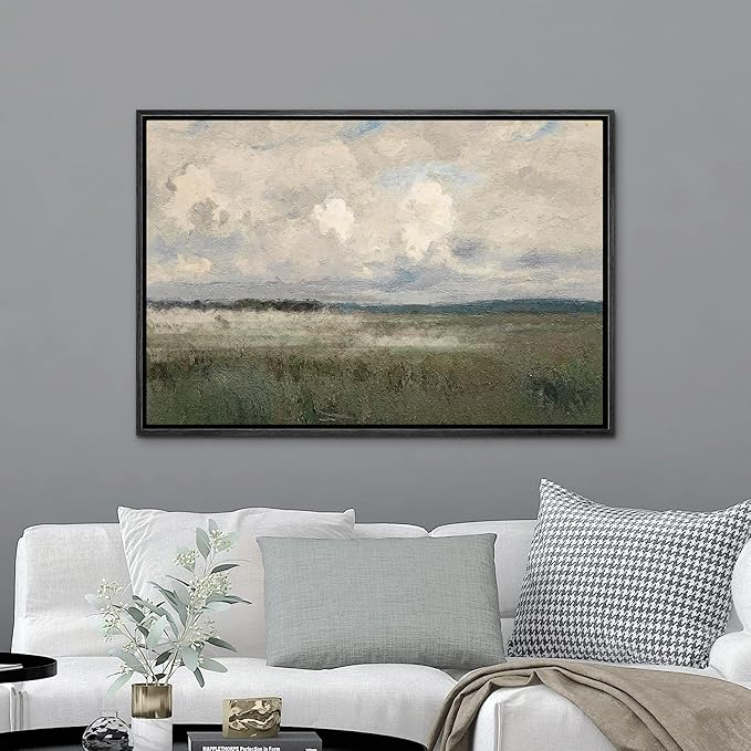 MUDECOR Framed Canvas Print Wall Art Pastel Watercolor Country Field Western Wall Art Nature Wilderness Illustrations Fine Art Landscape Multicolor for Living Room, Bedroom, Office - 24"x36" Black