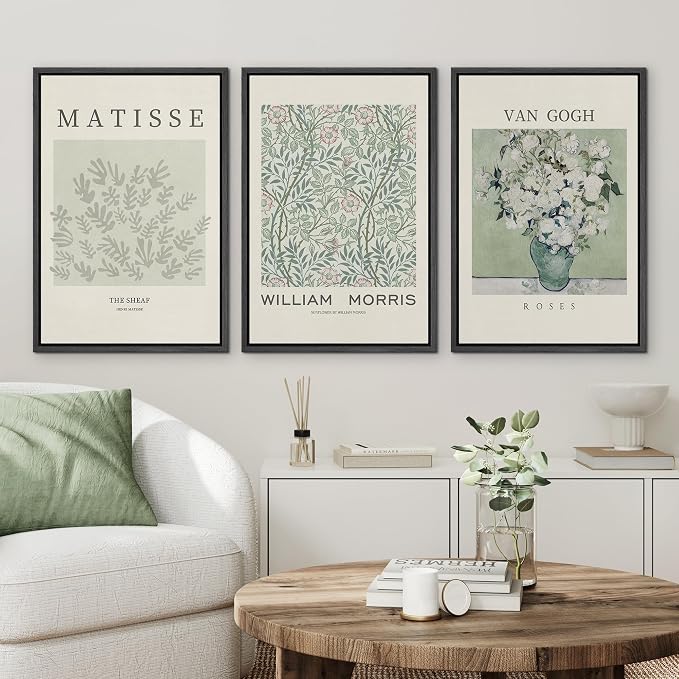wall26 Framed Canvas Print Wall Art Set Matisse, William Morris, Van Gogh Photography Modern Rustic Scenic Colorful Multicolor for Living Room, Bedroom, Office - 16"x24"x3 Black
