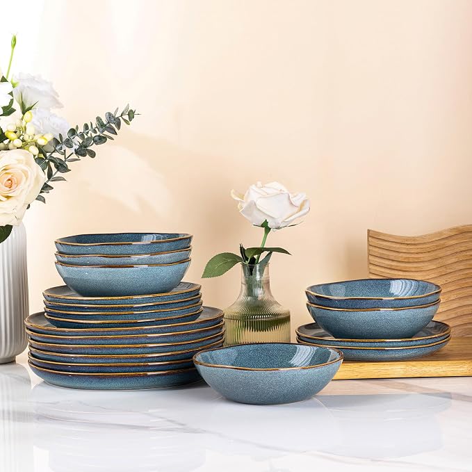 AmorArc Ceramic Dinnerware Sets,Handmade Reactive Glaze Stoneware Plates and Bowls Sets,Highly Scratch Resistant | Dishwasher & Microwave Safe Dishes Set,Service for 4 (12pc)