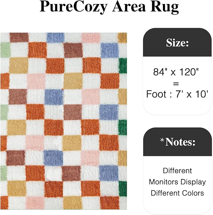 Checkered Rug 7x10 for Living Room, Modern Neutral Shag Rug Washable Non-Slip Large Area Rug Super Soft Indoor Fuzzy Carpet Fluffy Rugs for Bedroom Home Aesthetic Decor