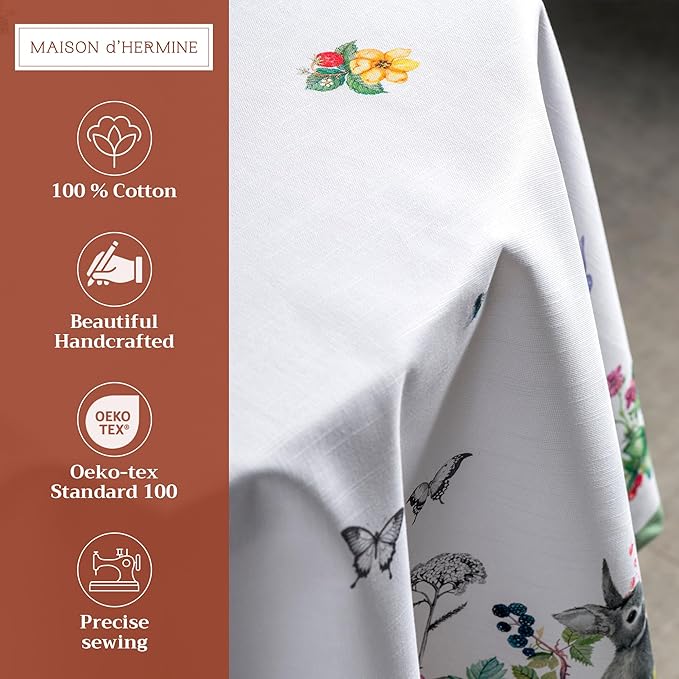 Maison d' Hermine Table Cloth Round Table 100% Cotton 69 Round Inches Tablecloth Reusable Decorative for Dining Room Farmhouse Home Valentines Day Decorations Spring Summer - Printemps