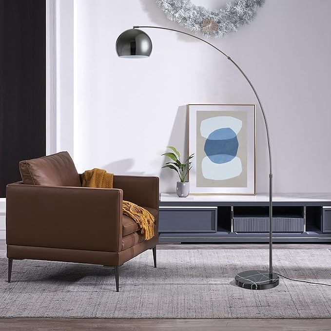 Major-Q Large 79" H Modern Standing Adjustable Floor Lamp with Metal Dome Shade & Marble Base for Living Room - Corner Light Arc Lamps for Bedrooms Black Chrome