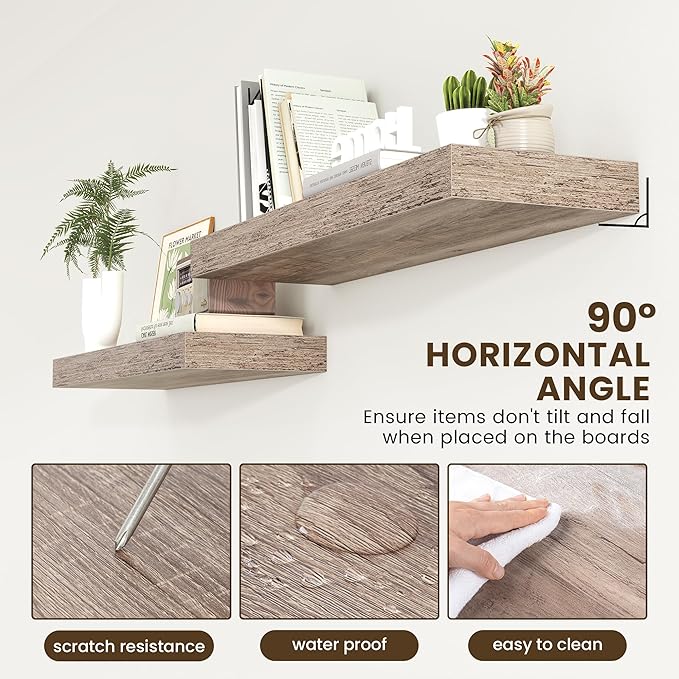12 Inch Deep Floating Shelves | 36 Inch Grey Floating Shelves | 36" W x 12" D Rustic Wood Shelves for Wall | Deep Grey Shelves for Living Room Bathroom Laundry Room Kitchen