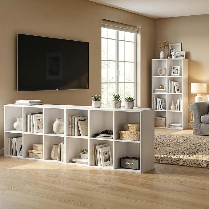 6 Cube Storage Organizer, Wooden Cube Shelves with Closed Back Panel, Reversible Bookcase, Cubes Closet Organizer for Home, Living Room, Kids Room, Office, Bedroom, Study, Hallway