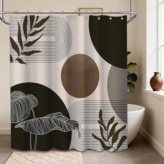 Brown and Beige Shower Curtain Light Brown Tan Taupe Boho Mid Century Modern Shower Curtains for Bathroom Decor MCM Mens Cool Bath Curtain Set, Waterproof Fabric with Hooks 60 x 72 Inch