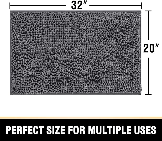 H.VERSAILTEX Bathroom Rugs for Bathroom Non Slip Luxury Chenille BathroomMat 20x32 Extra Soft and Absorbent Rugs Washable Dry Fast Plush Area Carpet Mats for Bath Room, Tub - Grey