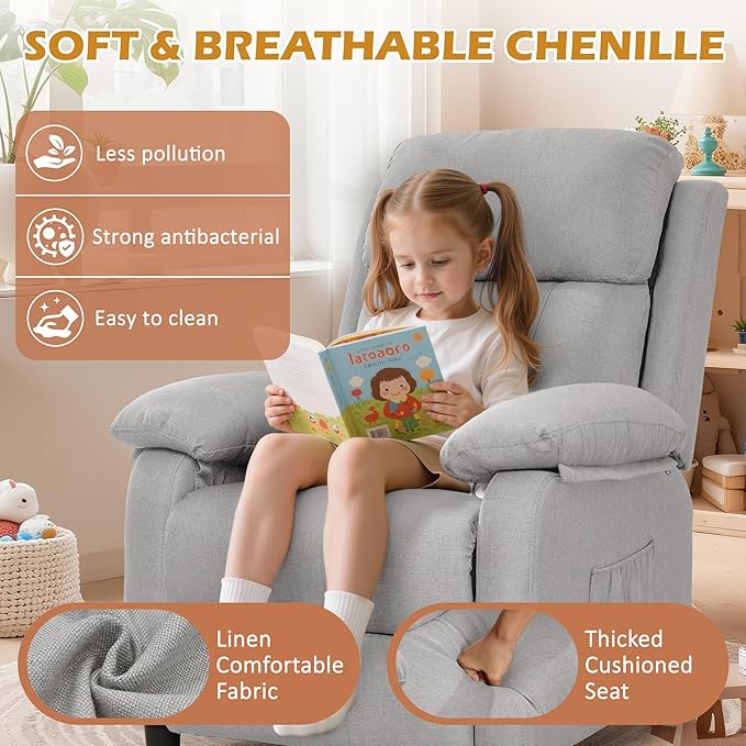 Korser Recliner Chair, Living Room Chairs for Adults, Padded Deep Seat Reading Chair with Side Pockets, Small Recliners for Small Spaces, Lounge Chair for Living Room, Bedroom, and RV (Linen)