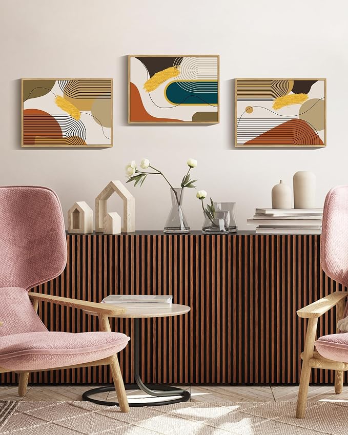PHOPAGO Boho Abstract Framed Wall Art Modern Minimalist Luxury Gold Line Artwork Kitchen Dining Room Decor 11x14in Natural Framed