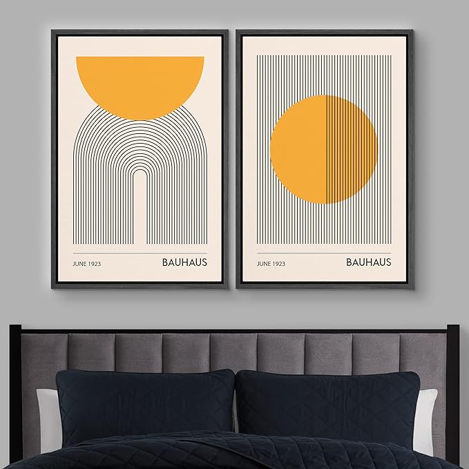 IDEA4WALL Framed Canvas Print Wall Art Set Bauhaus Geometric Solar Sun Wave Collage Abstract Shapes Illustrations Modern Art Decorative Multicolor for Living Room, Bedroom, Office - 16"x24"x2 Black