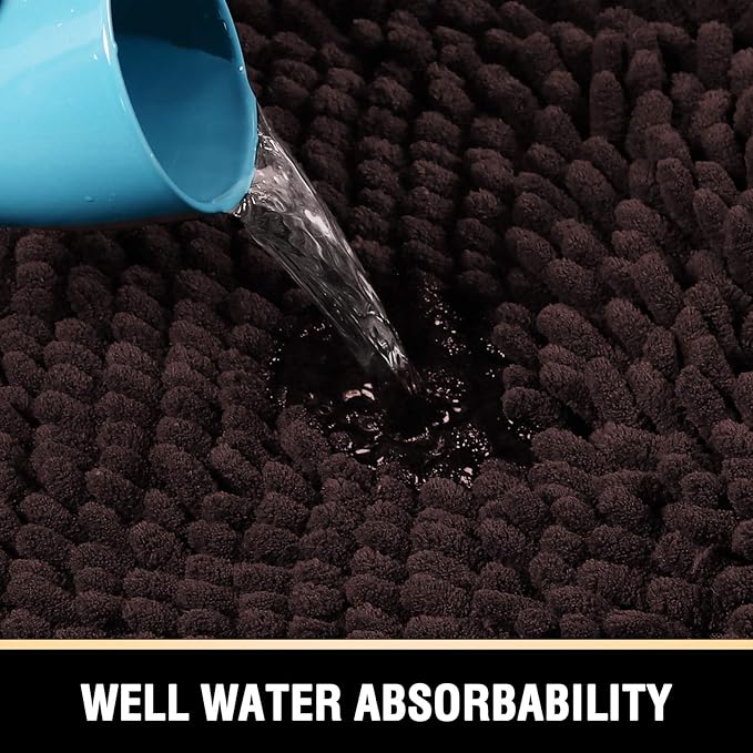 H.VERSAILTEX Luxury Chenille Bathroom Runner Rug 47x17, Non Slip, Extra Soft and Absorbent, Shaggy, Washable, Dry Fast, Area Carpet Mat, Tub - Chocolate