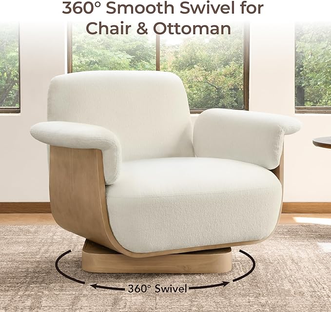 CHITA Fabric Reclining Swivel Chair with Storage Ottoman, Modern Living Room Accent Chair with Lounge Seat for Bedroom, Office, Cream