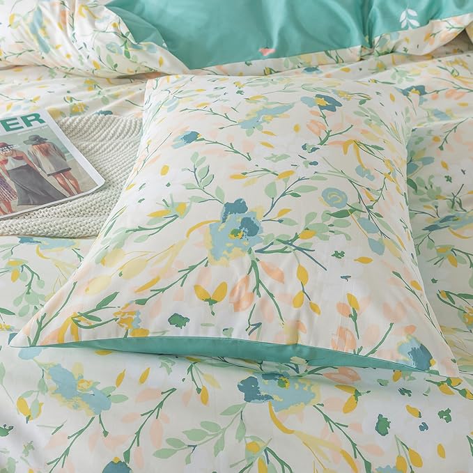 HoneiLife Duvet Dover King Size - 100% Cotton Comforter Cover Floral Duvet Cover Sets, Botanical Duvet Cover with Zipper Closure & Corner Ties, 3-PC Wildflower Comforter Cover Sets, Ink-Painting