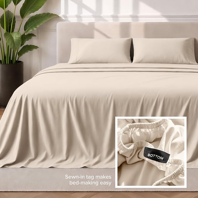 Bare Home California King Sheet Set - 1800 Ultra-Soft Microfiber Cal King Bed Sheets - Double Brushed - Deep Pockets - Easy Fit - 4 Piece Set - Bed Sheets (California King, Sand)