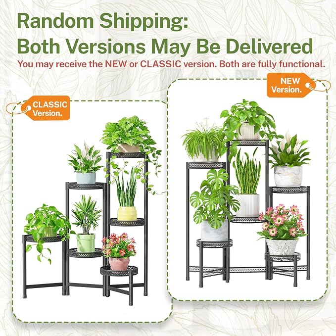 iDavosic.ly Plant Stand Indoor Outdoor, 6 Tier Corner Metal Flower Display Holder Shelf, Folding Tall Orchid Rack for Patio Balcony Porch Garden Living Room House, Wrought Iron - Modern Black