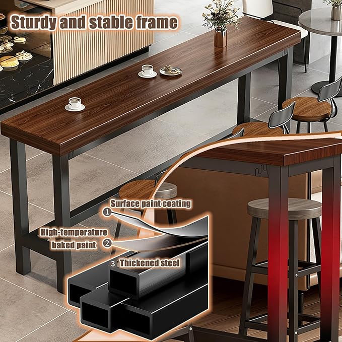 ZMHPLKH Narrow Bar Table for Small Spaces Industrial Rectangular Counter Height Table Retro Brown Wood Panel & Black Metal Frame Breakfast Bar Table for Apartments, Kitchen, Entryway
