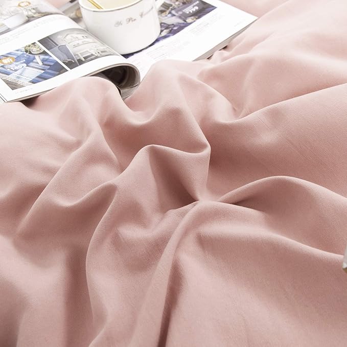 Pureant Blush Pink Comforter Set Full Solid Color Bedding Comforter Sets Cotton Bedding for Women Girls Bean Pink Comforter Soft Solid Light Pink Full Blanket Quilts Muave Full Size Comforter