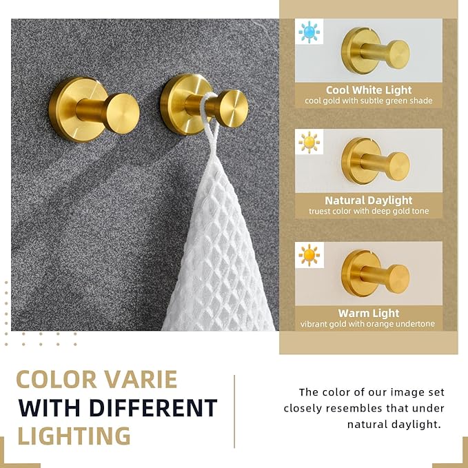 Angle Simple Towel Hooks, SUS 304 Stainless Steel Coat Robe Wall Hooks, Bathroom Hand Towel Hanger, Brushed Dark Gold, 2 Pack