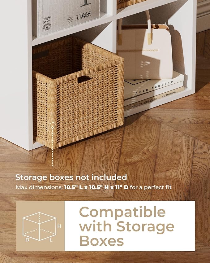 GTPLAYER 6-Cube Storage Organizer, Fits 11" Bins, Vertical or Horizontal Use, Opening Bookshelf, Partial Back Panels, Stackable Design Bookcase, for Closet, Bedroom, Home Office, White