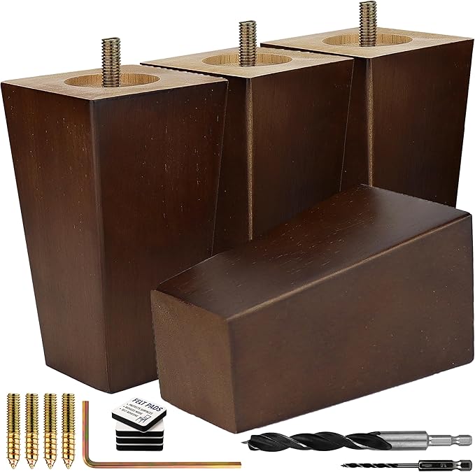 Premium Walnut Square Furniture Legs (Full Install Kit) - Pick Your Size and Color