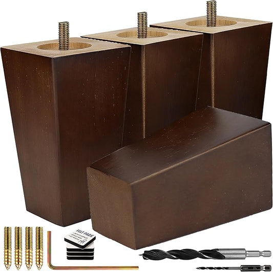 Premium Walnut Square Furniture Legs (Full Install Kit) - Pick Your Size and Color