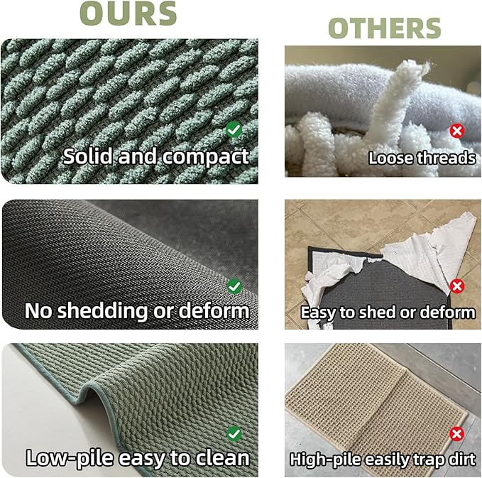 Large Bathroom Rugs Non Slip Washable Bath Rugs Super Absorbent Bathroom Rug Thin Quick Dry Low Pile Bath Mats, Sage Green 36"x48"