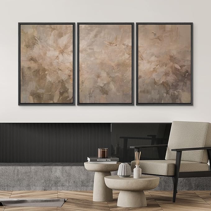 SIGNWIN Framed Canvas Print Wall Art Set Soft Neutral Abstract Floral Illustrations Modern Art Decorative Boho Relax/Zen Nordic for Living Room, Bedroom, Office - 24"x36"x3 Black