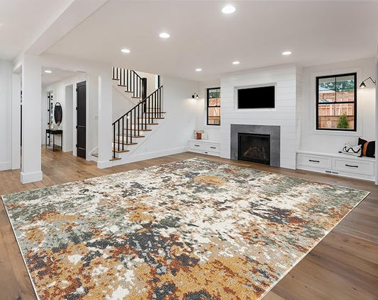 Keen Home Design Area Rugs - 10x14 Non-Shedding, Abstract Rugs for Kitchen, Living Room, Bedroom, Dining Room, Entryway - Size: 9'10" x 14', Multi