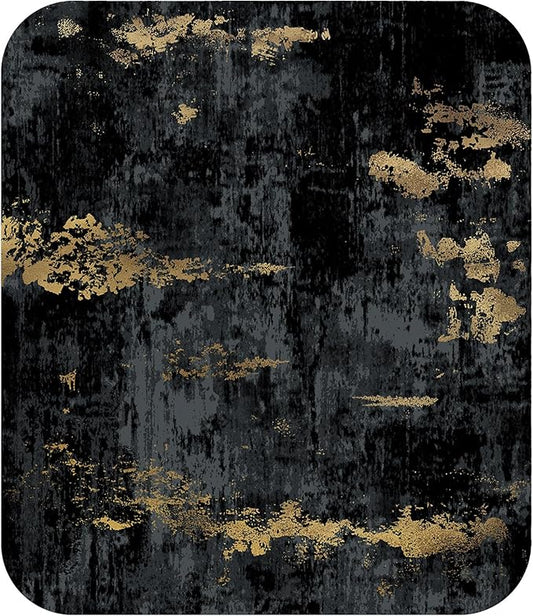 Washable Area Rugs 4ft Non-Slip Modern Abstract Soft for Living Room Entryway Bedroom Nursery, Print Pattern, Dark Black Gold