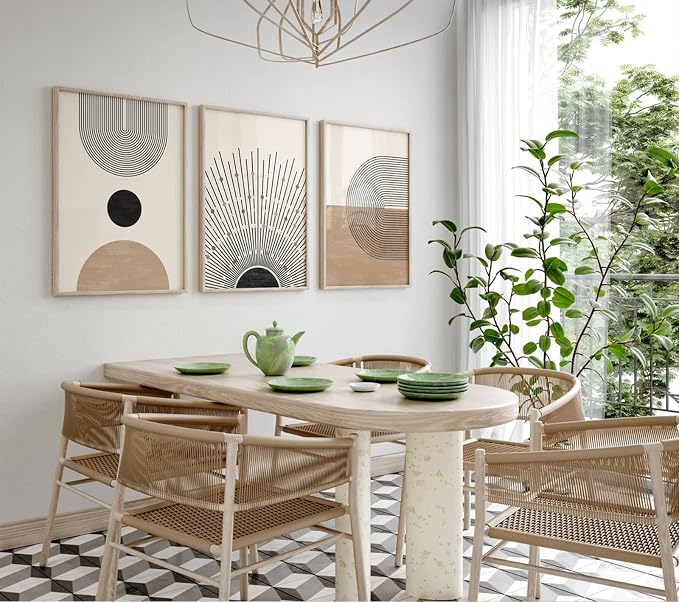 Mid Century Modern Wall Art Set of 3 Neutral Boho Art Prints Abstract Geometric Wall Art Picture Black Beige Minimalist Painting Canvas Artwork for Living Room Bedroom 16x24 Inch UNFRAMED