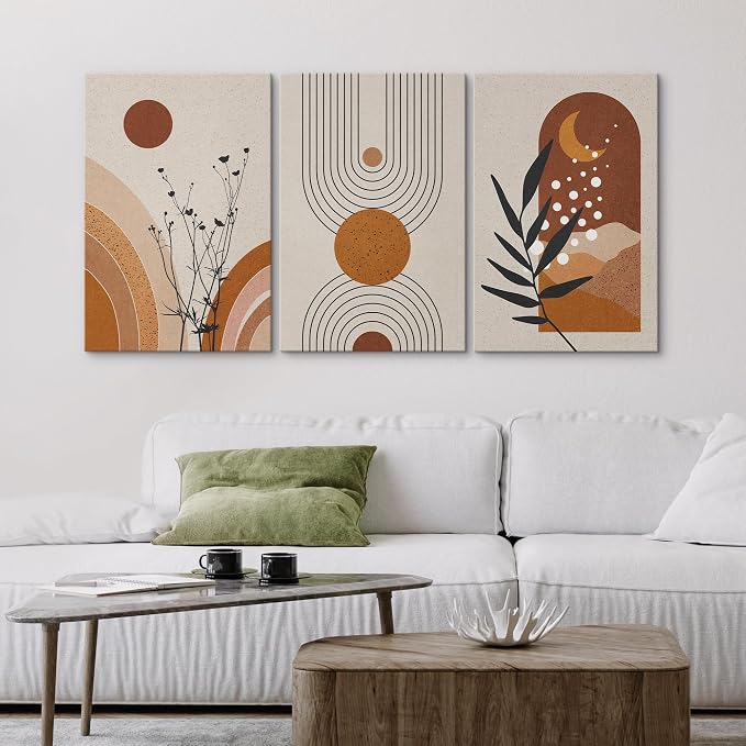 wall26 Canvas Print Wall Art Set Boho Mid-Century Geometric Forest Plant Planets Nature Abstract Illustrations Modern Art Bohemian Decorative for Living Room, Bedroom, Office - 16"x24" x 3