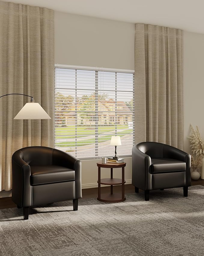 GarveeHome Accent Barrel Chairs Living Room Chairs Faux Leather Upholstered Club Armchairs with Soft Padded Seat for Bedroom Reading Waiting Room(Black)
