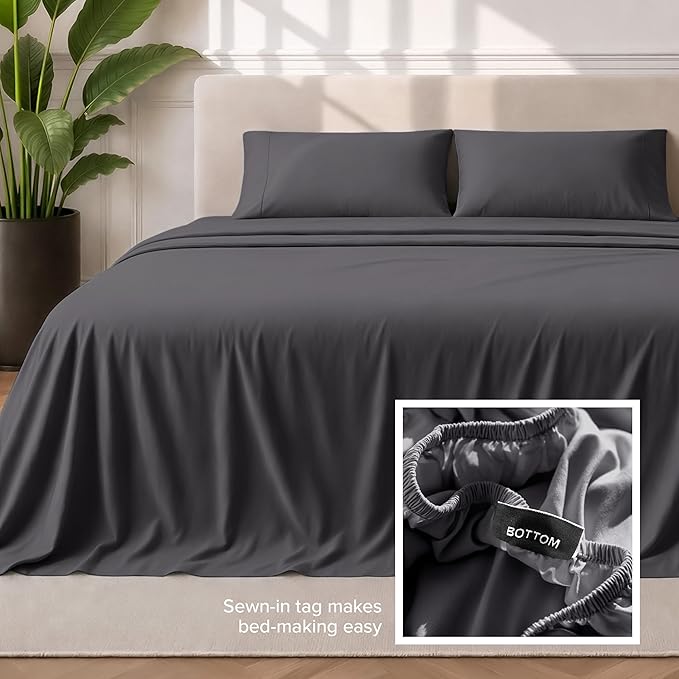 Bare Home Split Head Flex King Sheet Set - 1800 Ultra-Soft Microfiber Bed Sheets - Double Brushed - Deep Pockets - Easy Fit - 4 Piece Set - Bedding Sheets & Pillowcases (Forged Iron Grey)