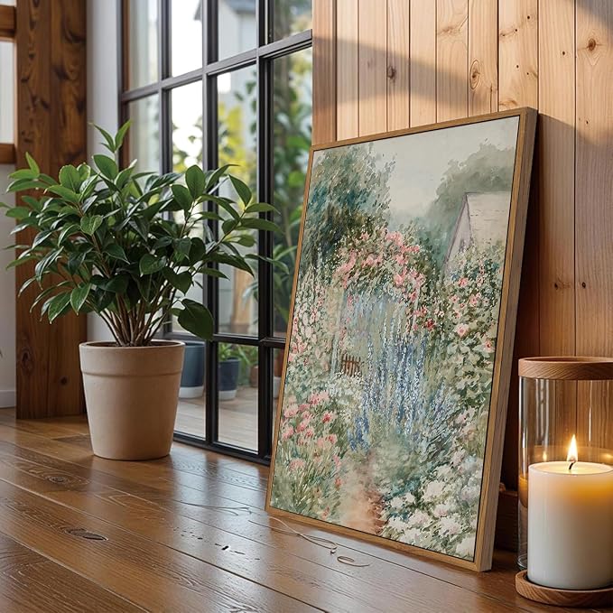 WALLZK Vintage Framed Wall Art Floral Wall Decor French Country Cottage Canvas Prints Rustic Farmhouse Pictures Artwork for Walls Living Room Bedroom Bathroom 12"x16"