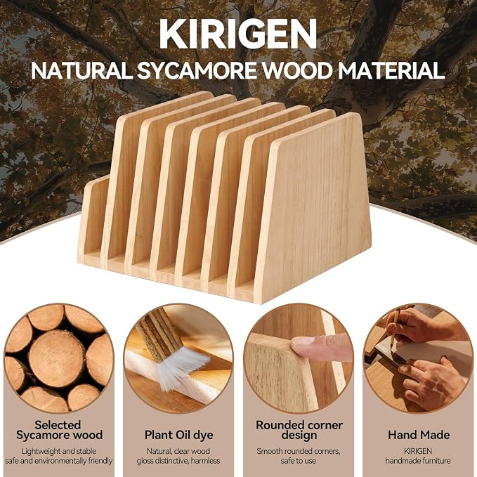 KIRIGEN Wooden Desk Mail Organizer, 7-Slot File Holder and Letter Sorter Wood Document Hlder for Mail, Folders, Bills, Papers, Home Office, Classroom, Countertop, No Assembly Natural 7KWJJ-NA