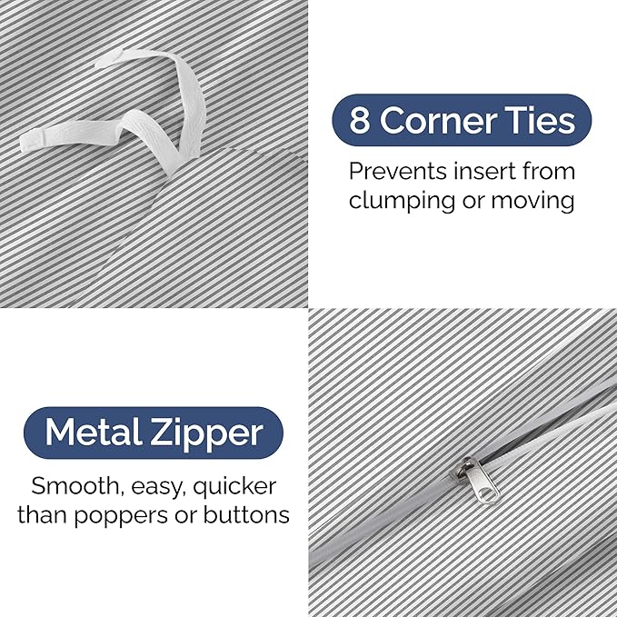 Duvet Cover Twin/Twin XL Size - Extra Soft Twin/Twin XL Size Duvet Cover - Lightweight, Breathable & Cozy w/Zipper Closures and Ties - 68" x 90" Inches - (Grey Stripes 2) Comforter Not Included