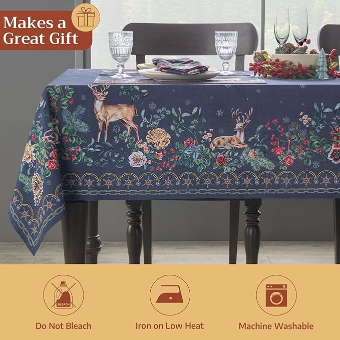Maison d' Hermine Table Cloth Square Table 100% Cotton 54 x 54 Inches Fall Tablecloth Reusable Everyday Use for Thanksgiving Christmas Decorations Dining Farmhouse Party (Christmas Joy)
